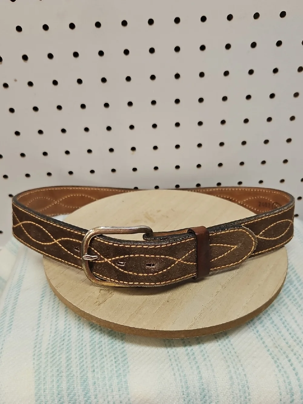 Lyntone Kids Dark Brown Embroidered Leather Belt with Buckle